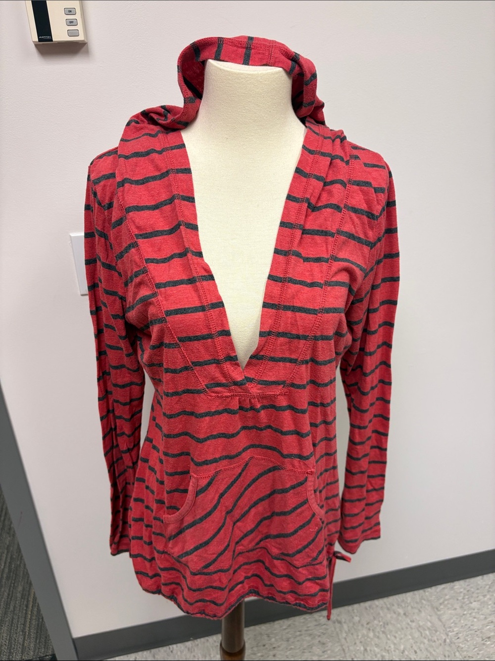 Women’s Red Striped Hooded Long Sleeve